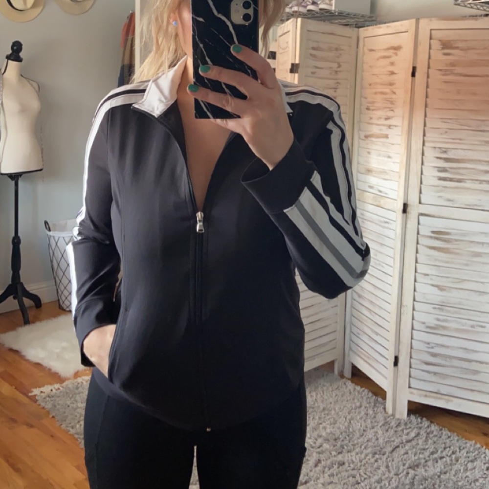 SJB Active | Black & White Striped Zip-Up Athletic Jacket – Size Small - Picture 2 of 9